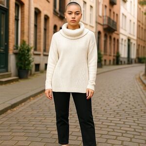 Rachel Zoe‎ Sweater Size S Creamy White Turtle Neck 100% Cotton